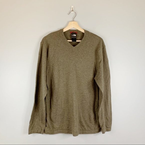 The North Face Other - The North Face Mens Wool Cotton Brown Green V Neck Sweater Top Long Medium M
